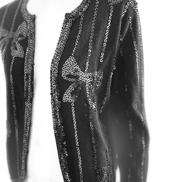 Ladies black jacket with black sequins, with front hooks, sz MED - Picture 10 of 16